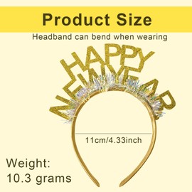 iwiio Happy New Year Headband, New Year Hair Accessories, New Years Eve Party Supplies 2025, Glitter Sparklers Fireworks Headband New Year Accessories for Christmas Party (Gold, 1)