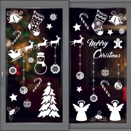 WALPLUS Christmas Window Stickers Clings Xmas Decoration Sale Clearance Reusable Double-Sided Print Decals for Glass Living Room Windows Display Home Décor All White Winterland 72 Pieces