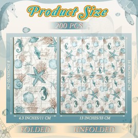 Moinchore 200 Pieces Summer Paper Hand Towels for Bathroom Beach Guest Napkins Seahorse Shell Conch Starfish Decorative Paper Napkins Nautical Disposable Hand Towels for Baby Shower Party Supplies