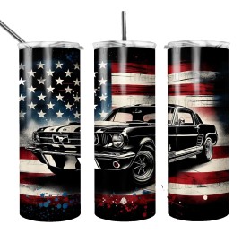 Handmade American Muscle Car Vintage Mustang Art  20oz Tumbler Insulated Travel For Him