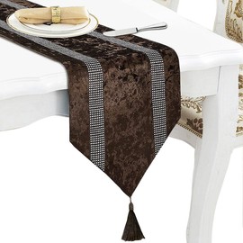 Jiino Table Runner with Diamante Strip and Tassels Coffee Brown 13x72 Inches Runners for Dinner Table