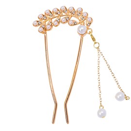 Miaomyao Kanzashi, Kanzashi, Bee Type, Kimono, Retention Sleeve, Hair Ornament, Antique Flower, Petals, Leaf, Pearl, Zirconia, U-Shaped Comb, Gold, Hair Accessory