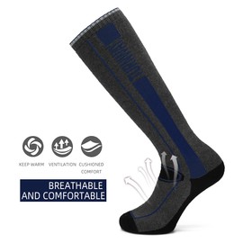 TurnWay 2-Pairs Ski Socks Over The Calf (OTC) for Skiing, Snowboarding, Winter Outdoor Activities for Men & Women (as1, alpha, x_l, regular, regular, Deep Blue, X-Large)