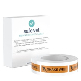 Etiquetas de farmacia veterinaria "Shake Well" | Rollo de 500 | Pegatinas de instrucciones codificadas por colores de grado clínico para botellas de m