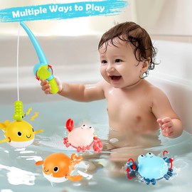 Diealles Shine Fishing Game Water Toy Children, 6 Pieces Bath Toy, Montessori Wind-Up Bath Toy, Pool Toy Children from 6 Months Baby