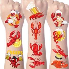 Gameza Crawfish Temporary Tattoos Stickers - 200+ Crawfish Boil Party Supplies Decorations Favors Shrimp Boil Crayfish Tattoo Stickers Gifts Seafood Themed Birthday Decorations Prizes Rewards