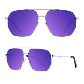 MAXJULI Polarized Aviator Sunglasses for Women Men - Classic Retro Style Oversized Metal Frame Shades with UV400 Protection 8813（Silver+Purple）