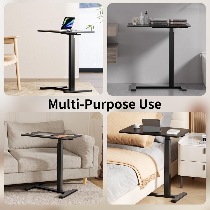 CROWNFURN Overbed Bedside Table with Hidden Casters,Adjustable Hospital & Home