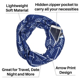 Womens Flecha Patterned infinity bufanda con cierre bolsillo, verano moda bufandas, Marino, Talla única