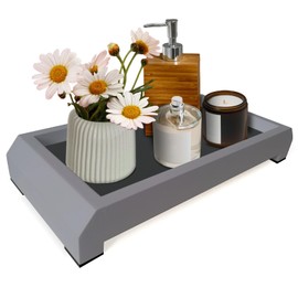 Yizmark Double-Sided Vanity Tray – Decorative Tray and Wood Riser for Kitchen Counter, Bathroom Vanity – Organizer Tray with Silicone Mat for Soap Dispenser, Perfume, Toilet Tank