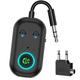 Ankilo Bluetooth 5.3 Adapter Transmitter & Sender für Flugzeug, 2 in 1Bluetooth Adapter mit Flugzeug,TV, Stereoanlage Splitter,für MP3 /MP4 Kopfhörer HiFi Lautsprecher, Laptop,TV