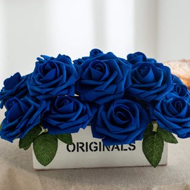 Exoment Exoment 25pcs Artificial Flower Foam Rose Real Touch Roses Flower Heads with Stem for DIY Wedding Bouquets Centerpieces Arrangements Party Baby Shower Home Decor (Royal Blue)