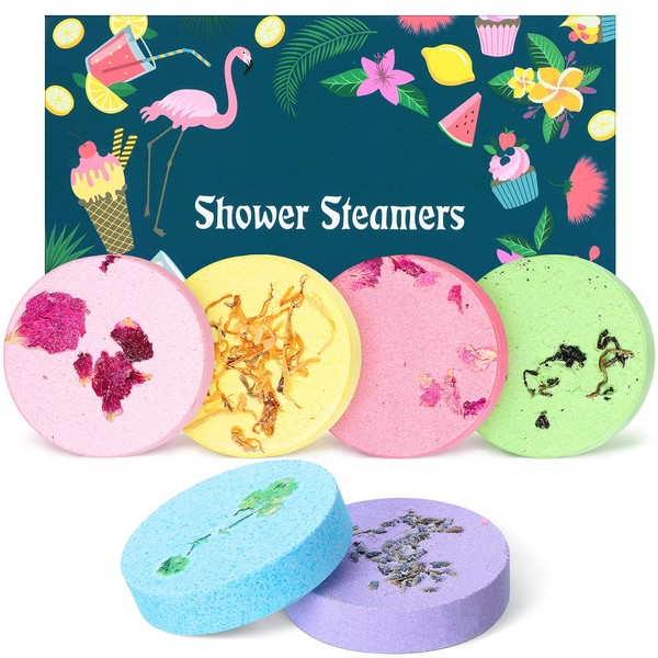 6 Pieces Christmas Shower Steamers Shower Bath Bombs Tablets Vapor Steam Tablets Aromatherapy Steam Tablets Steamers Bath Melts with Present Box for Gift Shower Home Spa, 6 Colors
