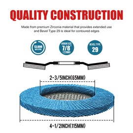 EZARC Flap Disc 4 1/2 Inch for Anger Grinder, 10 PCS 60 Grit Zirconia Grinder Sanding Disc, Type 29 Abrasive Grinding Wheel for Stainless Steel, Sheet Metal (7/8 inch Arbor Size)