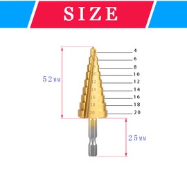 CEEYSEE 3 Pieces Hex Shank Step Drill Bit Set HSS Titanium Coated Cone Drill for Metal, Wood, Plastics, DIY Taper Drill 3-12 mm/4-12 mm/4-20 mm