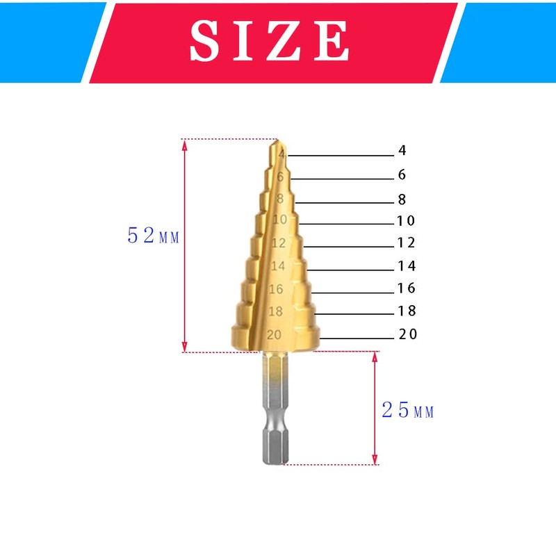 CEEYSEE 3 Pieces Hex Shank Step Drill Bit Set HSS