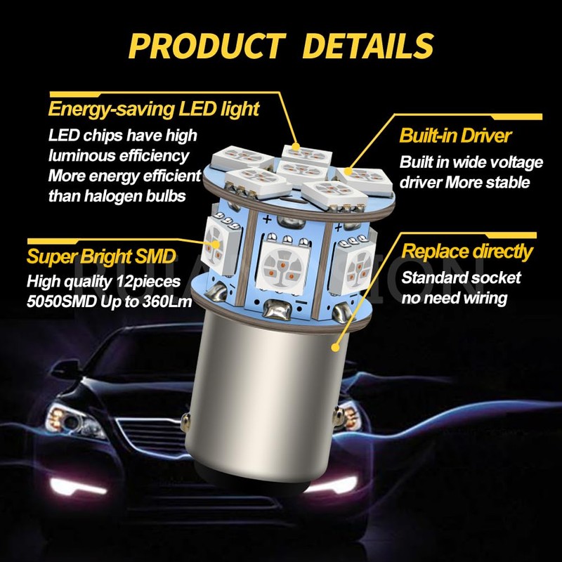 Ruiandsion 2pcs 6V 1157 LED Bulb 5050 12SMD Red BAY15D