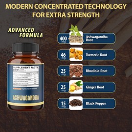 Ashwagandha Extract Capsule - Great Strength - 5in1 Blended Ginger, Turmeric, Rhodiola Rosea & Black Pepper - 90 Capsules for 3 Months - Strength, Spirit & Immune Support