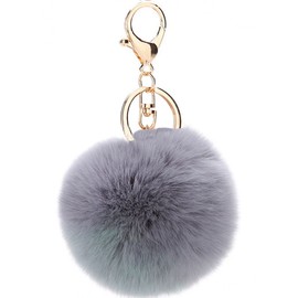 Double Smile Fluffy Bag Charm Cute Pom Keychain Pendant Fake Fur Accessory, gray