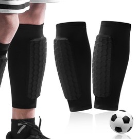 Shin Defender Shin Guards Kids, Soccer Shin Guards for Youth Adult Lightweight Calf Protective Gear for Football Soccer Ski with Honeycomb Pads (Black, S(Age 6-10))