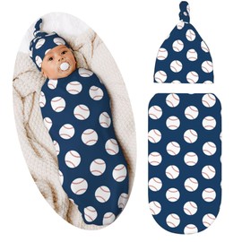 Baseball Newborn Swaddle Blanket Baby Stuff Baby Swaddling Blanket with Beanie Set Soft Sleeping Sack for Unisex Girls Boys