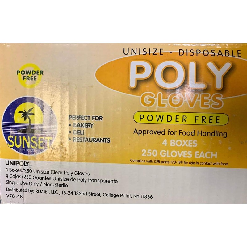 Sunset: Poly Gloves- Powder Free- Unisize- 4 boxes/250 each