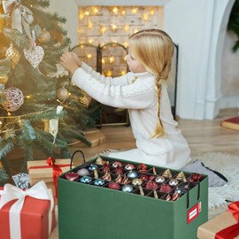 HOLDN’ STORAGE Christmas Ornament Storage Container Box with Dividers – Convenient Durable 5 Individual Removable Trays Fits Up to 128-3” Ornaments - Green