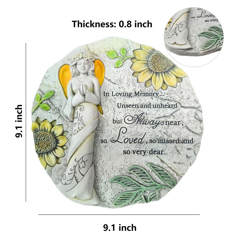 Nattol Memorial Garden Stone, Floral Angel with Sunflowers Pattern, Stepping