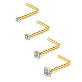 QWALIT Nose Studs L Shaped Nose Stud 18 Gauge L Shaped Nose Ring 18g Stainless Steel Nose Piercing Stud Gold Stud Nose Ring for Women