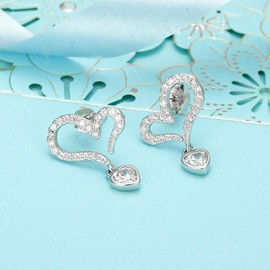 EleQueen 925 Sterling Silver Full Cubic Zirconia Open Love Heart Bridal Stud Earrings for Women, Valentine's Day/Mother's Day/Christmas Jewerly Gift for Wife/Mom