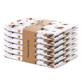 Urban Villa Cloth Napkins Honey Bee Print 100% Cotton Absorbent Dinner Napkins (Set of 6) Oversized 20x20 Inches Soft Durable Reusable Washable Ideal for Everyday Use Wedding Parties Premium Quality