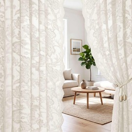 H.VERSAILTEX Lace Curtains for Living Room 84 Inches Long Rod Pocket, Light Filtering French Country Farmhouse Vintage Window Treatments Privacy Semi Sheer Drapes for Bedroom, 52" W x 84" L, Ivory