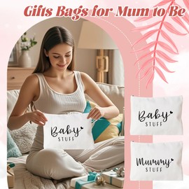 Mum to Be Gifts Bags, 2PCS Mummy and Baby Stuff Gift Bags Set New Canvas Pouch Cosmetic Bag with Zipper for Baby Shower Pregnancy Maternity New Mom Gifts