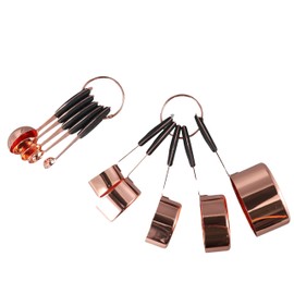 Leadigol Copper Measuring Cups and Spoons Set, Coffee Baking Tool Heavy Duty Stainless Steel Rose Gold Cooking Sugar Scoop