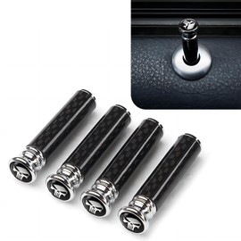 icykale 4 PCS Car Door Latch Pin Cover, 1.49" x 0.39" Tusk Skull + Carbon Fiber Pattern Alloy Door Lift Trim Modified Pin Cover Accessories, Universal Smooth Replacement, for Most Cars (Black)