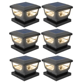 Sumaote Solar Post Lights, Solar Post Cap Light Fits 4 x 4 Wood, 3x3, 4x4 PCV/Vinyl Fence Posts, Solar Powered Railing Deck Post Lights Warm White LED Lighting, IP65 Waterproof, Black Shell, 6 Pack