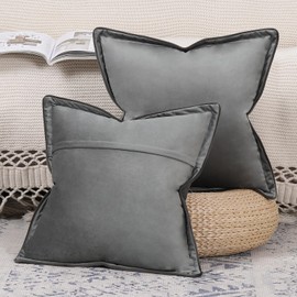 MADIZZ Set of 2 Velvet Fringed Throw Pillow Covers 18x18 Inch Grey Soft Decorative Cushion Cover for Sofa Bedroom Pillow Shell