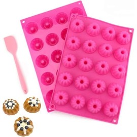 Zyren 2 Stück Mini Gugelhupfform - Silikon Gugelhupf Kuchenform Klein Traditioneller Paris Savarin Stil 20er mit Antihaftbeschichtung 30x20x2.3cm, Rosa