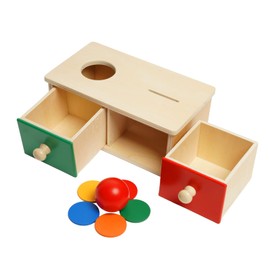 Siairo 2 in 1 Montessori Wooden Matching Box with Coin and Ball,2 Drawers- Wood Coin Box with 5 Coins and Permanence Box with 1 Ball Preschool Learning Toys for Toddler Boys Girls