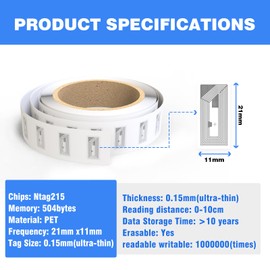 NFC Tags Sticker with NTAG215 Chip NFC Stickers Adhesive Labels Transparent RFID Tags Rewritable 504 Bytes Memory Suitable for All NFC-Enabled Devices and Smartphones (30)
