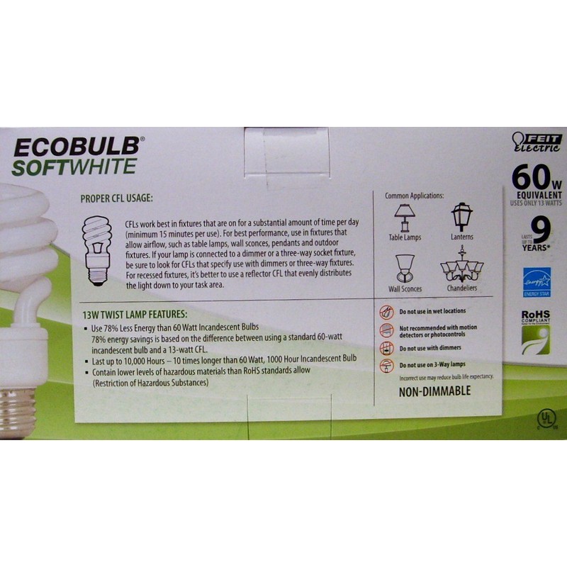 Feit Electric Esl13t/4 4 Pack 13 Watt Cfl Spiral Bulb