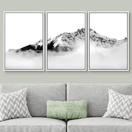 SIGNWIN Framed Canvas Print Wall Art Set Black & White Misty Winter Mountain Snow Collage Nature Wilderness Photography Modern Art Decorative for Living Room, Bedroom, Office - 16"x24"x3 White