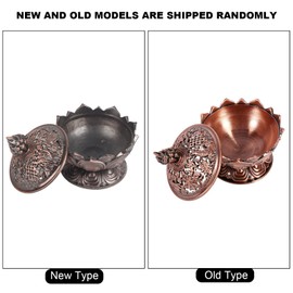 Flower Shape Vintage Smoke Incense Burner Cone Holder, Hand Carved, Chinese Culture, Home Decoration for Meditation, Aid Sleeping (Red Bronze)