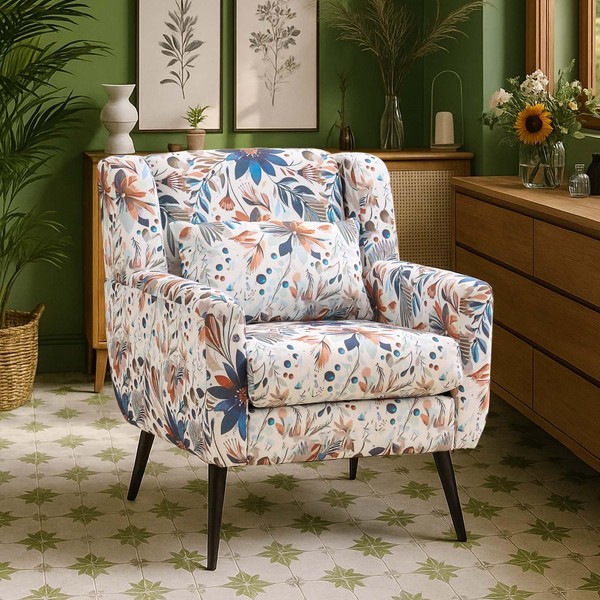 Joysoul Floral Accent Chair, Modern Linen Blend Armchair for Living