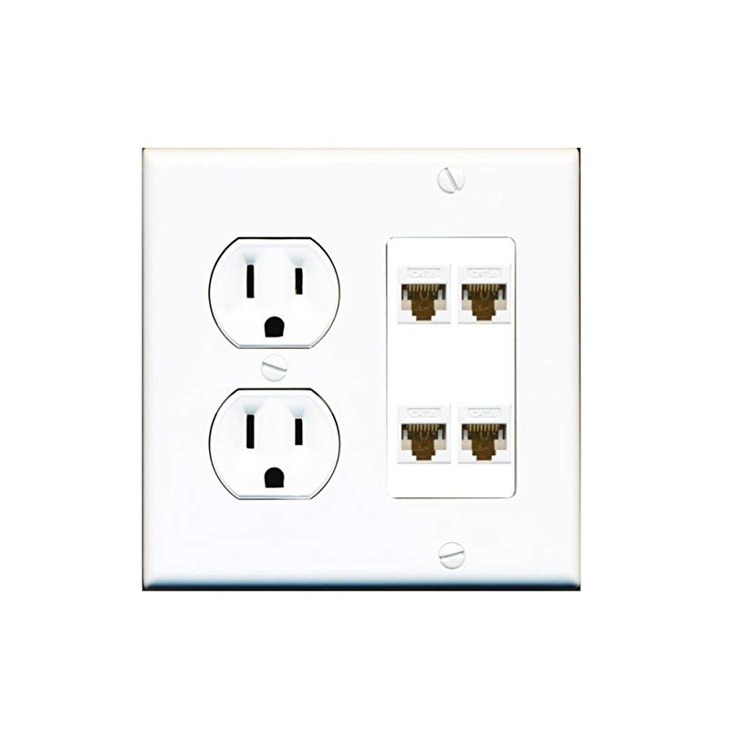 15 Amp Duplex Round Power Outlet 4 Port Cat6 Ethernet