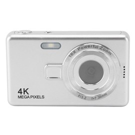 Digital Camera, 12MP 1080P Vlogging Camera, Compact Camera with 16x Zoom, Auto Focus, Point and Shoot Cameras for Kids, Adults, Beginners (Silver)