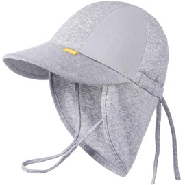 OLIKER Baby Sun Hat with Breathable Mesh, UPF 50+ Cotton Adjusrtable Unisex Toddler Sun Hat for Summer Beach Swim (0-6M Gray)