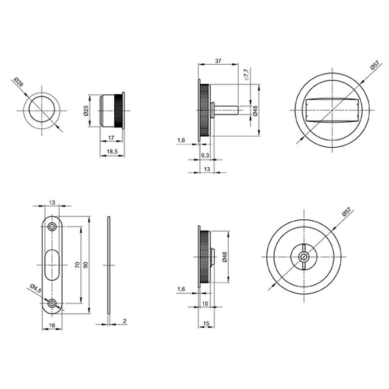 Toilet Hook Lock Set for Sliding Doors, Round Door Rosette
