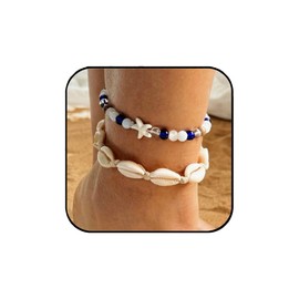 Aluinn Boho Turtle Layered Shell Starfish Anklet Set Silver Ankle Bracelets Beaded Foot Chain Beach Foot Jewelry Accessories for Women summer gifts