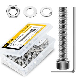 Mywish (25Sets) M6 Screw Kit, M6 x 30mm Socket Head Cap Screws Bolts, 304 Stainless Steel Allen Socket Hex Drive M6 Bolts, Bright Finish M6 Screws with Nuts and Washers & Hex Spanner